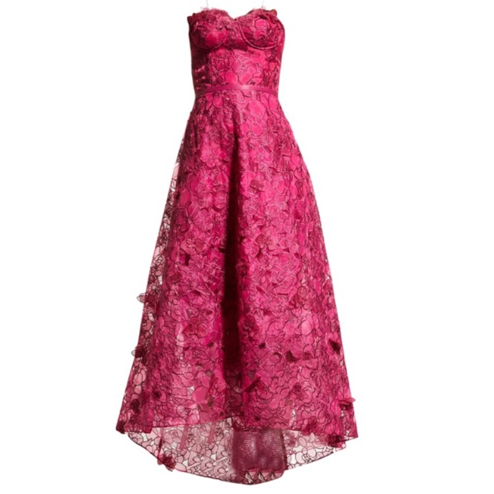 NWT MARCHESA NOTTE Strapless Organza Gown in Raspberry